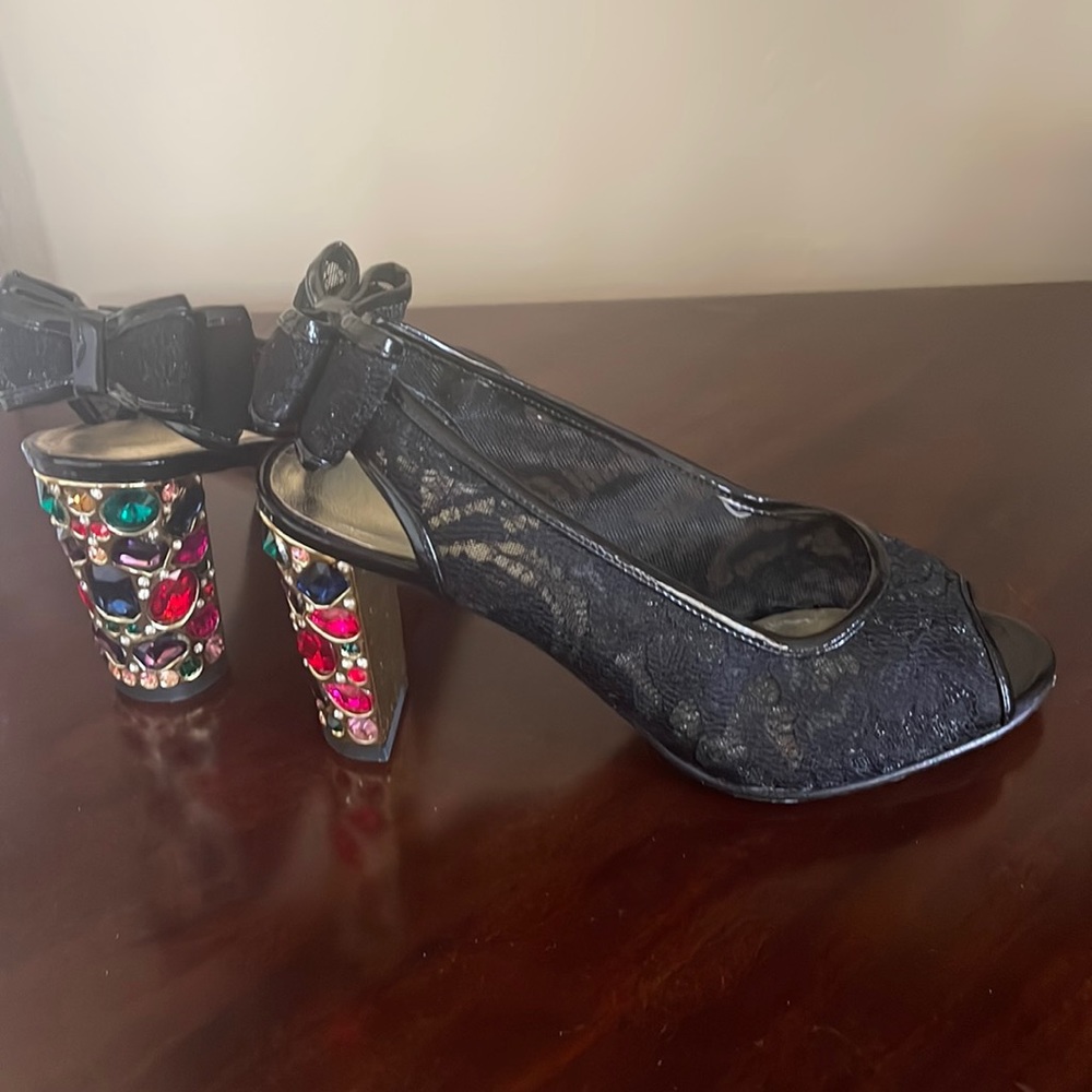 French Designer - Marilyn by Azureé Lace heels with encrusted Jewels
